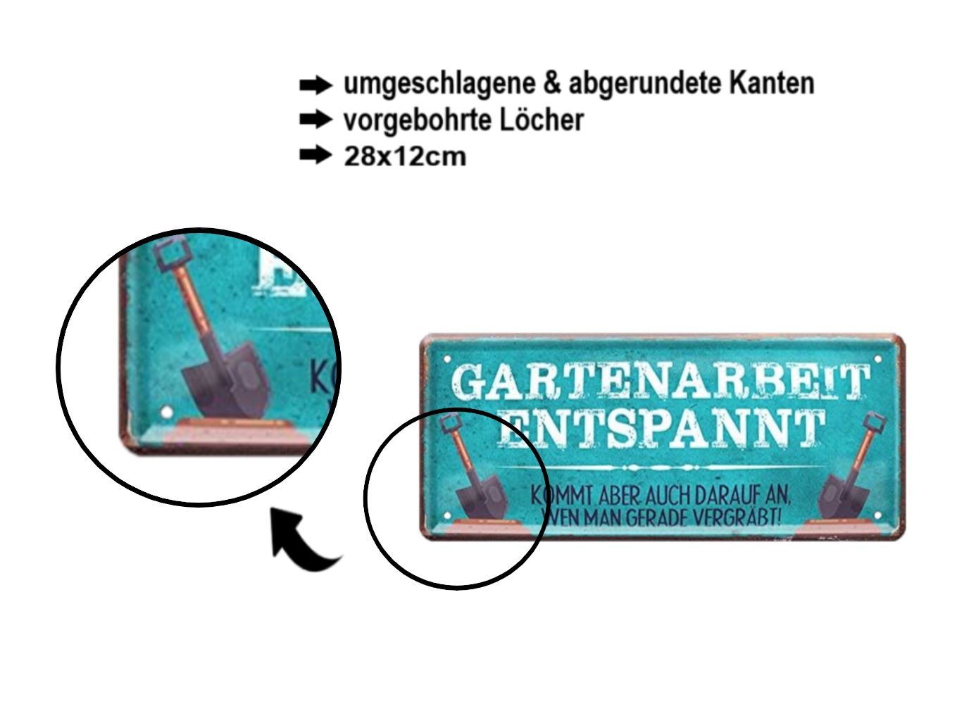 Blechschild ''Gartenarbeit entspannt... wen man vergräbt'' 28x12cm