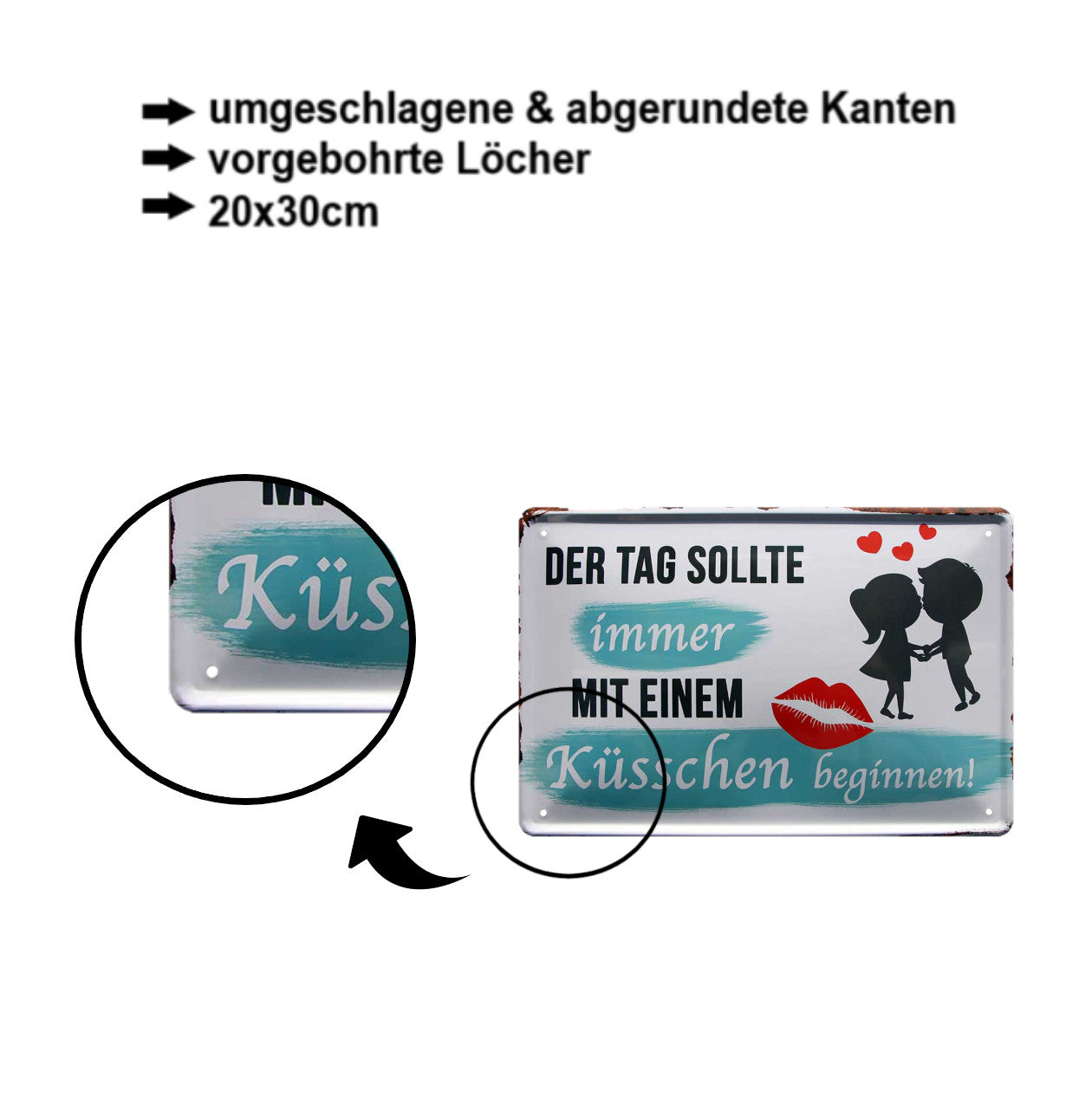 Tin sign ''The day should always start with a kiss'' 20x30cm