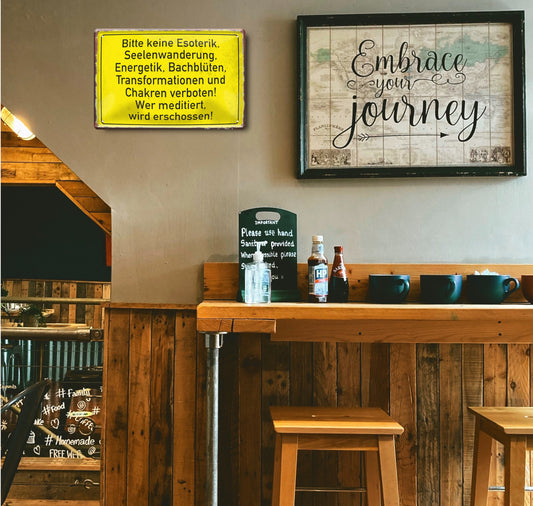 Blechschild ''Bitte keine Esoterik, Seelenwanderung Chakren'' 20x30cm