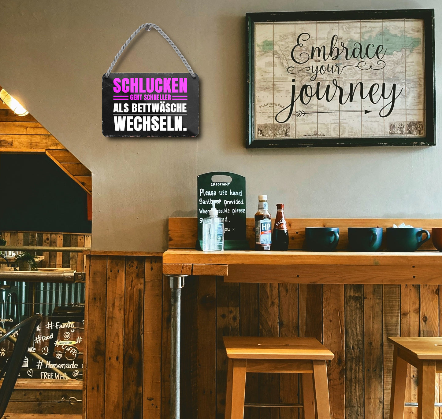 Blechschild ''Schlucken geht schneller als Bettwäsche wechseln'' 18x12cm