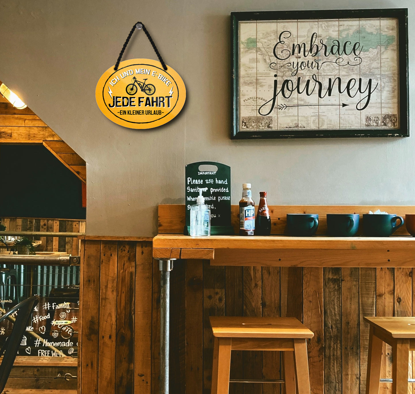 Blechschild ''Ich und mein E-Bike. Jede Fahrt ein kleiner Urlaub'' 18x14cm