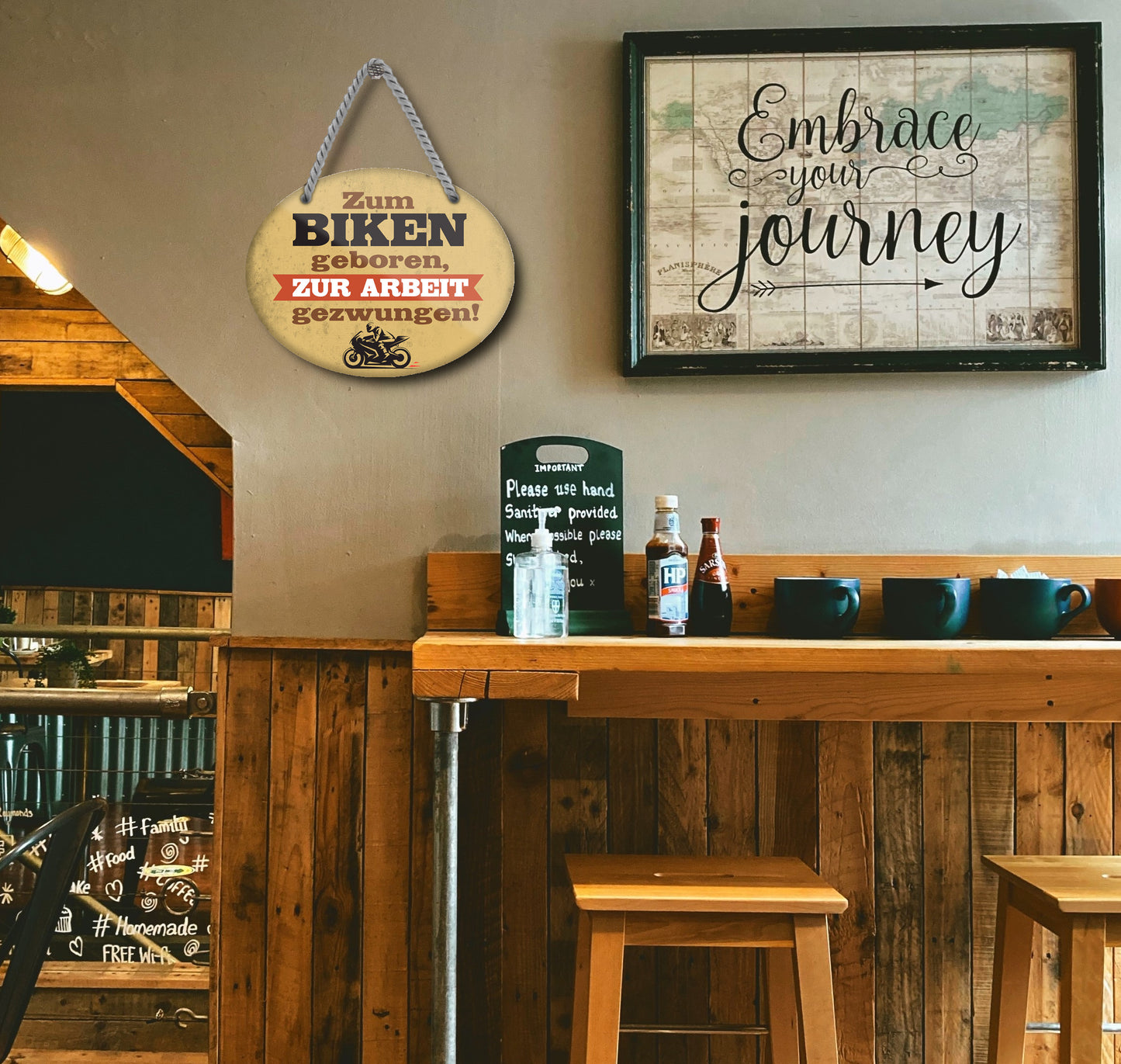 Blechschild ''Zum Biken geboren, zur Arbeit gezwungen (Motorrad)'' 18x14cm