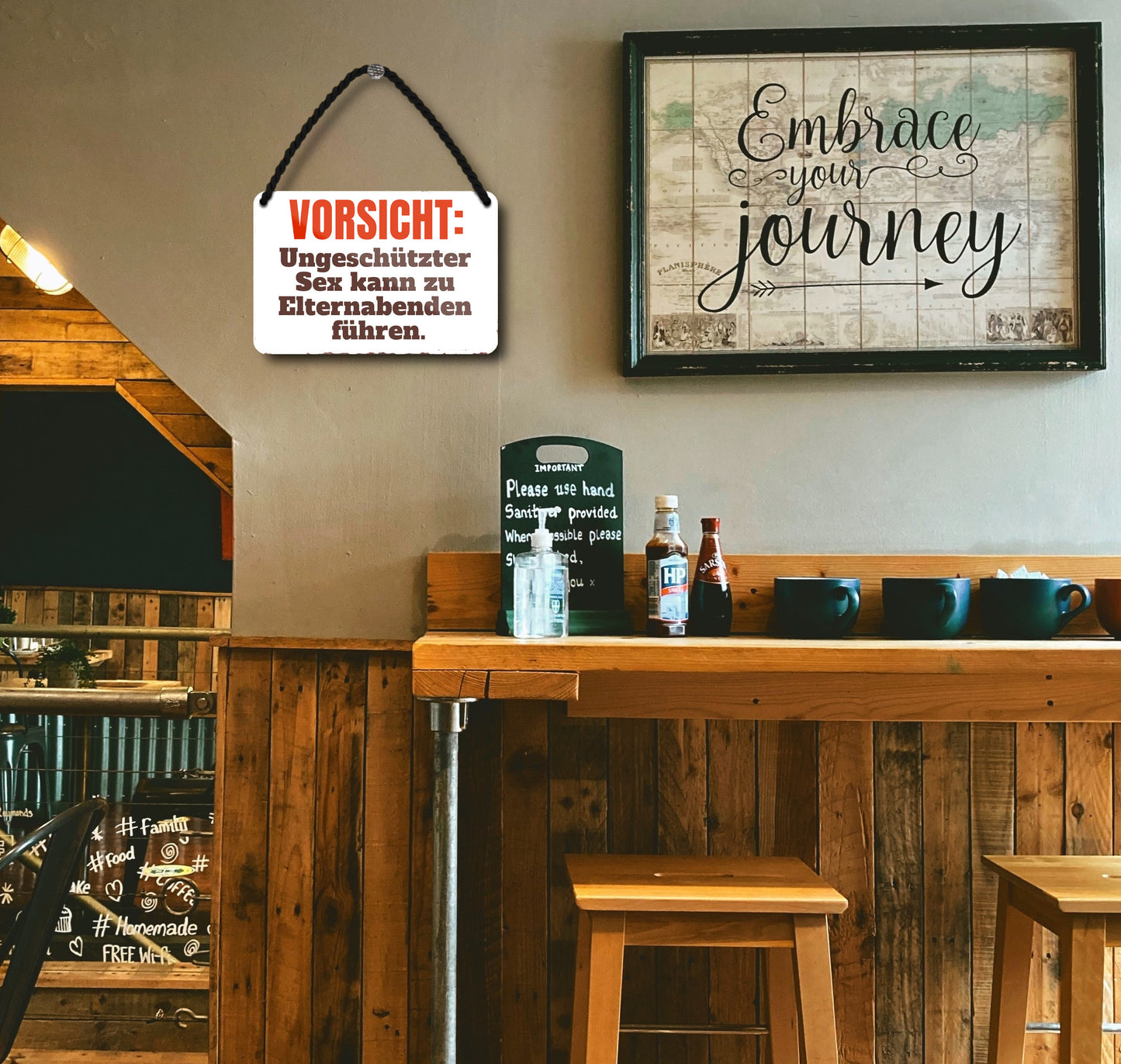 Blechschild ''Vorsicht, ungeschützter Sex Elterabend'' 18x12cm