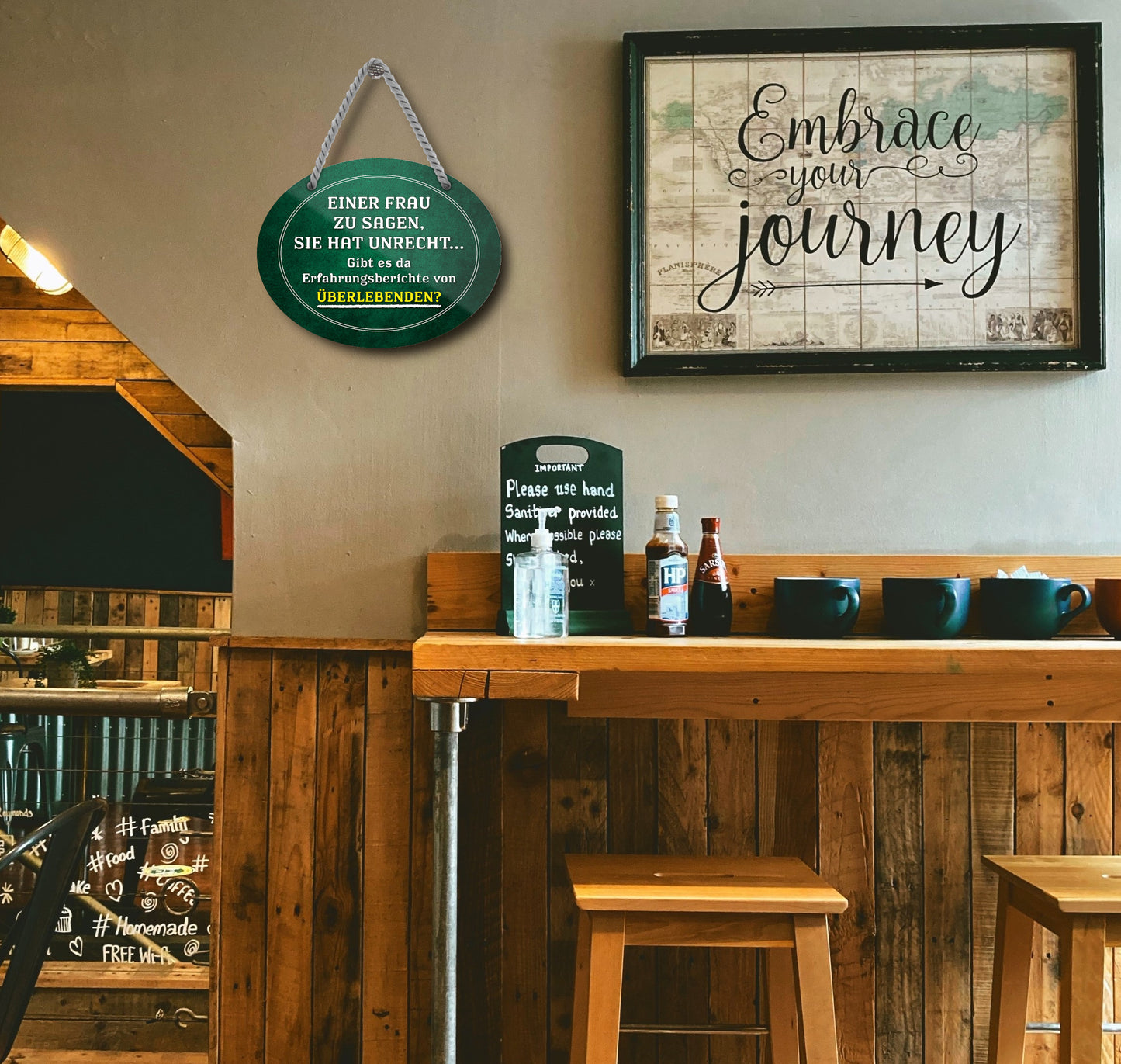 Blechschild ''Einer Frau sagen, sie hat unrecht.. gibt es da Überlebende'' 18x14cm