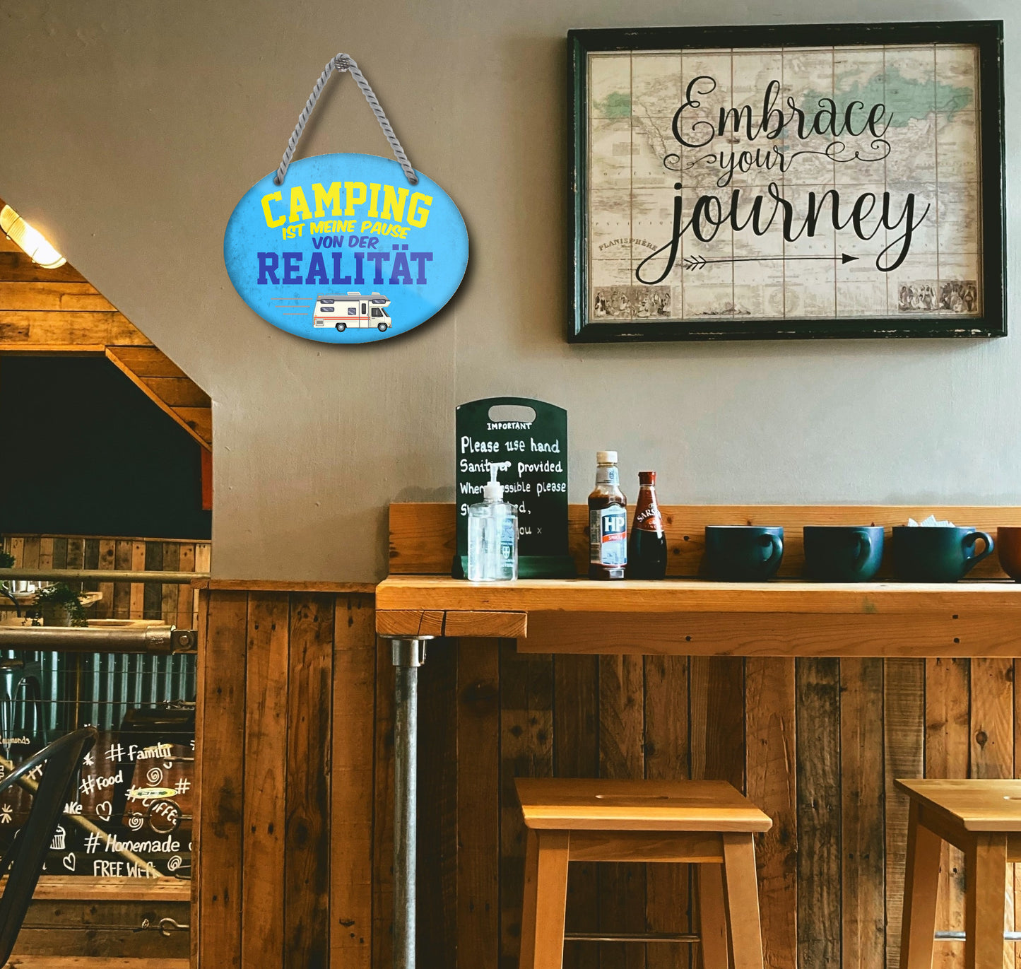 Blechschild ''Camping ist Pause von Realität'' 18x14cm