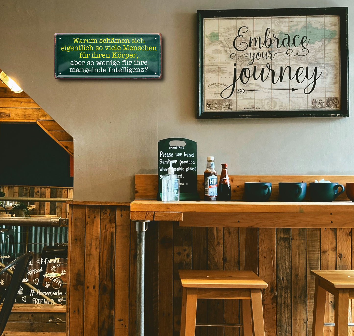 Blechschild ''Warum schämen sich viele Menschen für ihren Körper'' 28x12cm