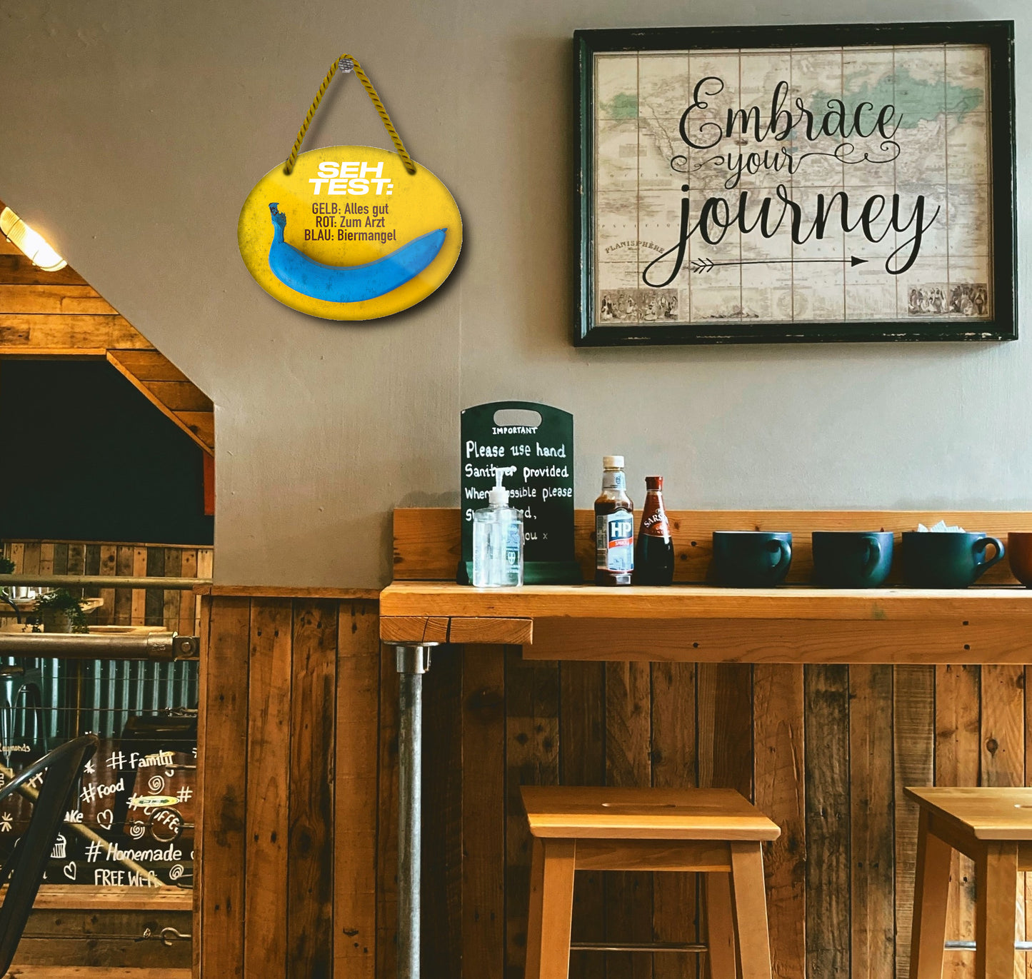 Blechschild ''Seh Test. Gelb alles gut, Blau Biermangel (braun)'' 18x14cm