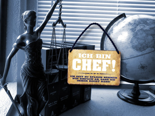 Blechschild ''Ich bin Chef. um Zeit sparen ich immer recht habe'' 18x12cm