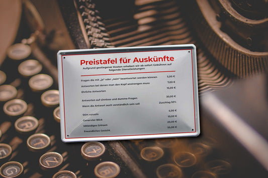 Blechschild ''Preistafel für Auskünfte'' 20x30cm