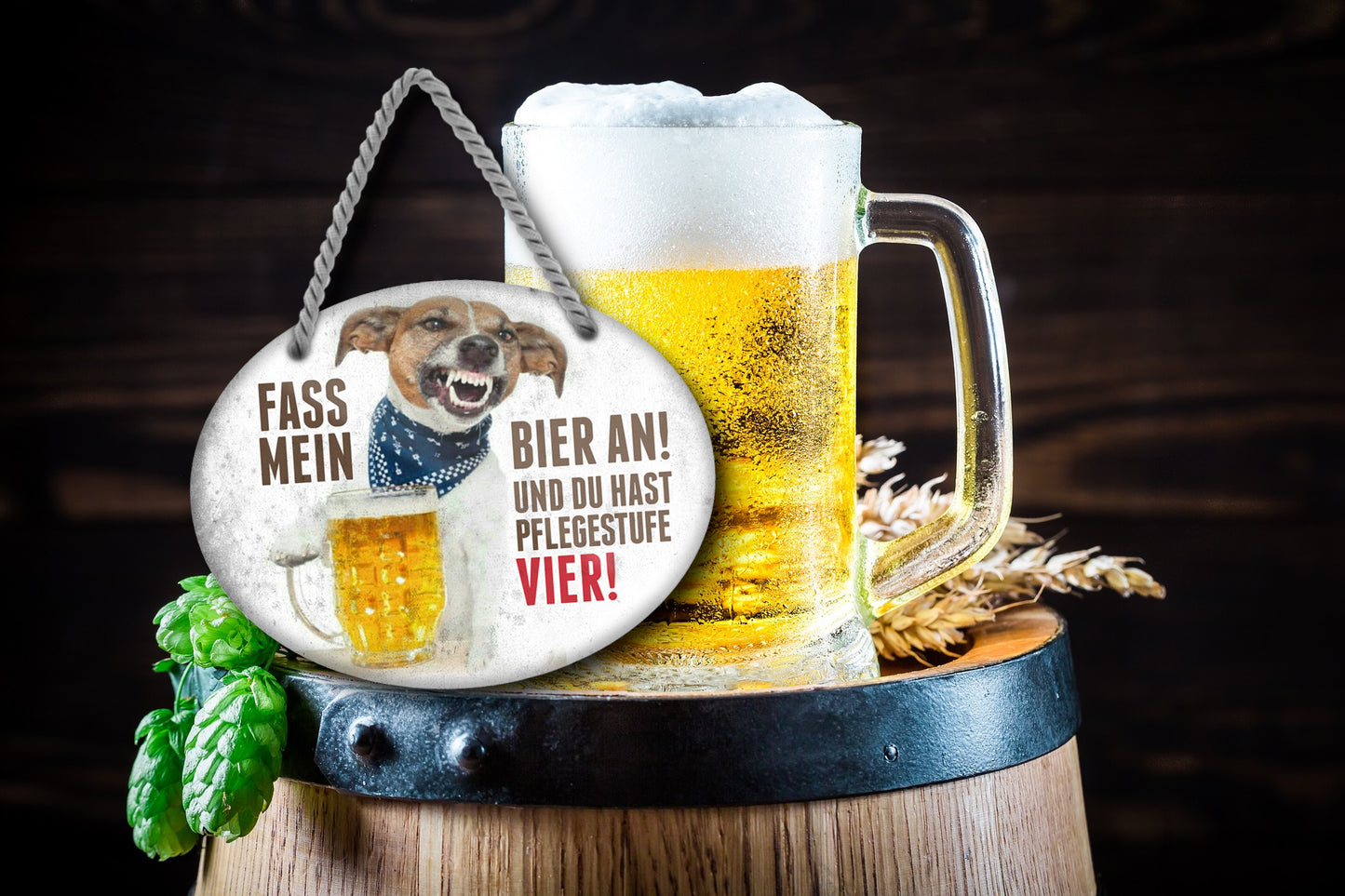 Blechschild ''Fass mein Bier an und du hast Pflegestufe Vier'' 18x14cm