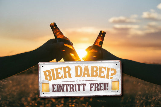Blechschild ''Bier dabei. Eintritt frei'' 28x12cm