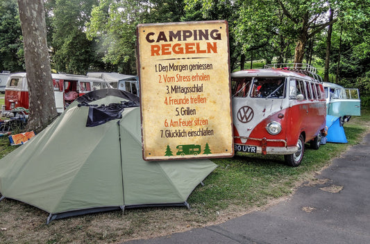 Blechschild ''Camping Regeln. 1. Den Morgen genießen.. '' 20x30cm