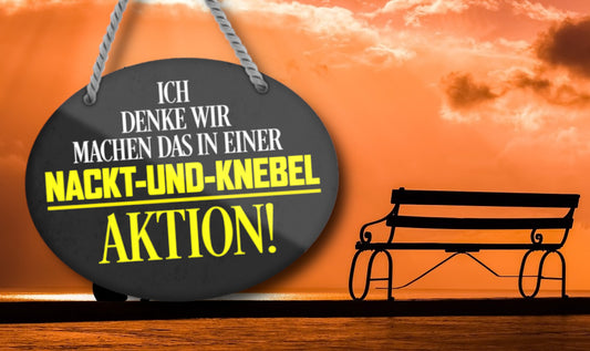 Blechschild ''Ich denke wir machen das in Nackt-Und-Knebel Aktion'' 18x14cm