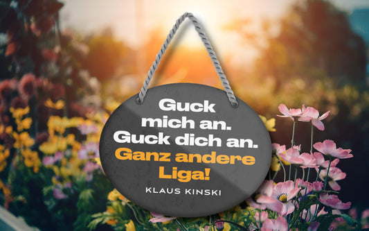 Blechschild ''Guck mich an. Guck dich an. Ganz andere Liga'' 18x14cm