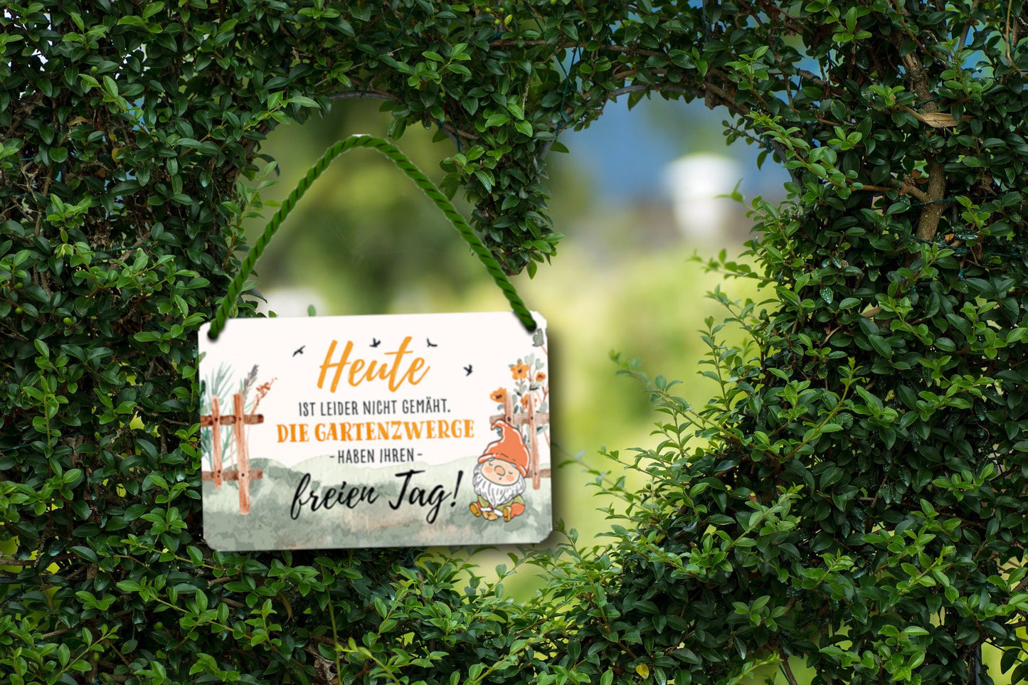 Blechschild ''Heute ist leider nicht gemäht. Die Gartenzwerge haben ihren freien Tag'' 18x12cm