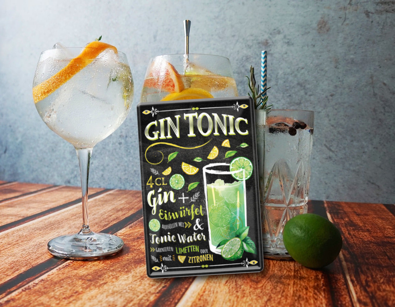 Blechschild ''Gin Tonic (schwarz)'' 20x30cm