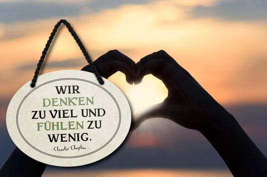 Blechschild ''Wir denken zu viel und fühlen zu wenig'' 18x14cm