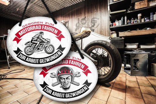 Blechschild ''Geboren zum Motorrad fahren (biker)'' 18x14cm