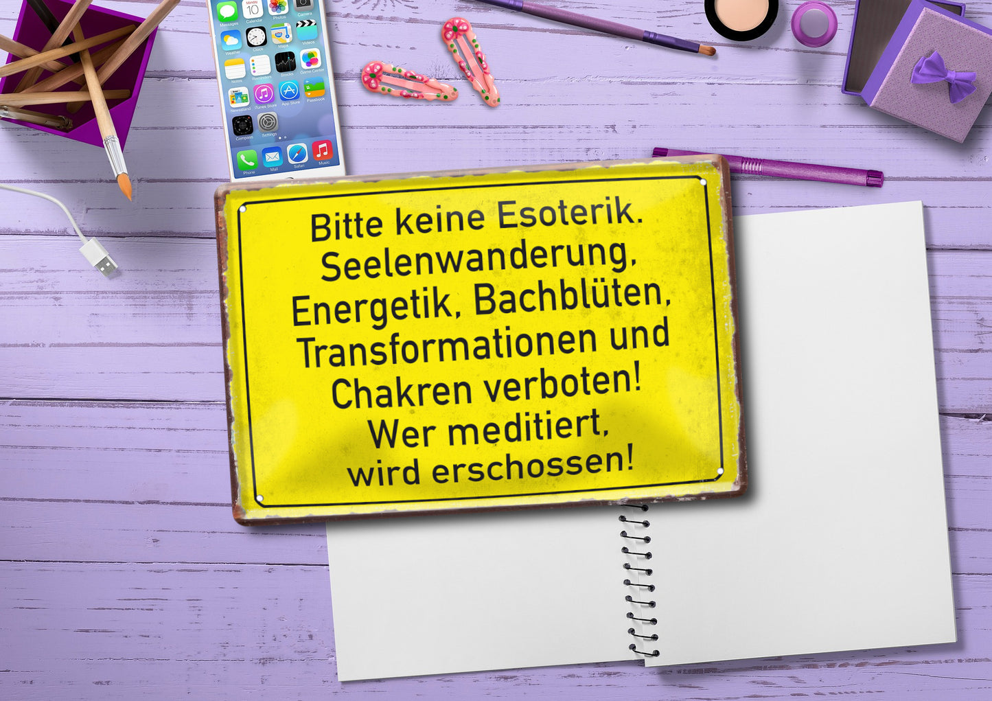 Blechschild ''Bitte keine Esoterik, Seelenwanderung Chakren'' 20x30cm