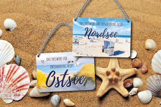 Blechschild ''Das Passwort für Entspannung heißt Nordsee (Strandkorb)'' 18x12cm