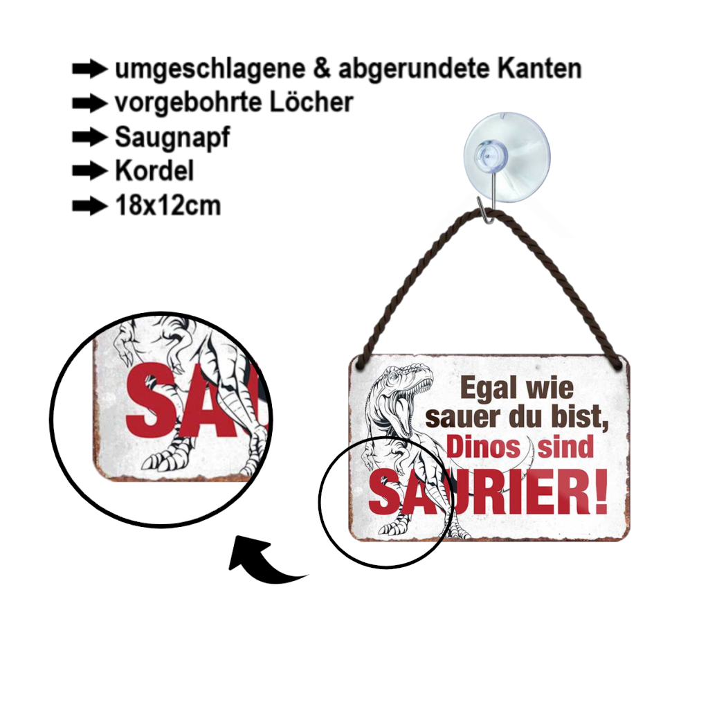 Blechschild ''Egal wie sauer du bist, Dinos sind Saurier'' 18x12cm
