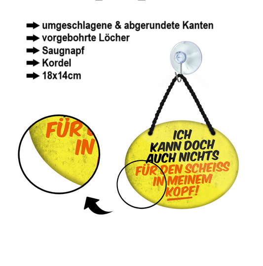Blechschild ''Ich kann doch nichts für den Scheiss im Kopf'' 18x14cm
