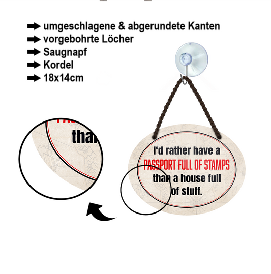 Blechschild ''I'd rather have a passport full of stamps'' 18x14cm