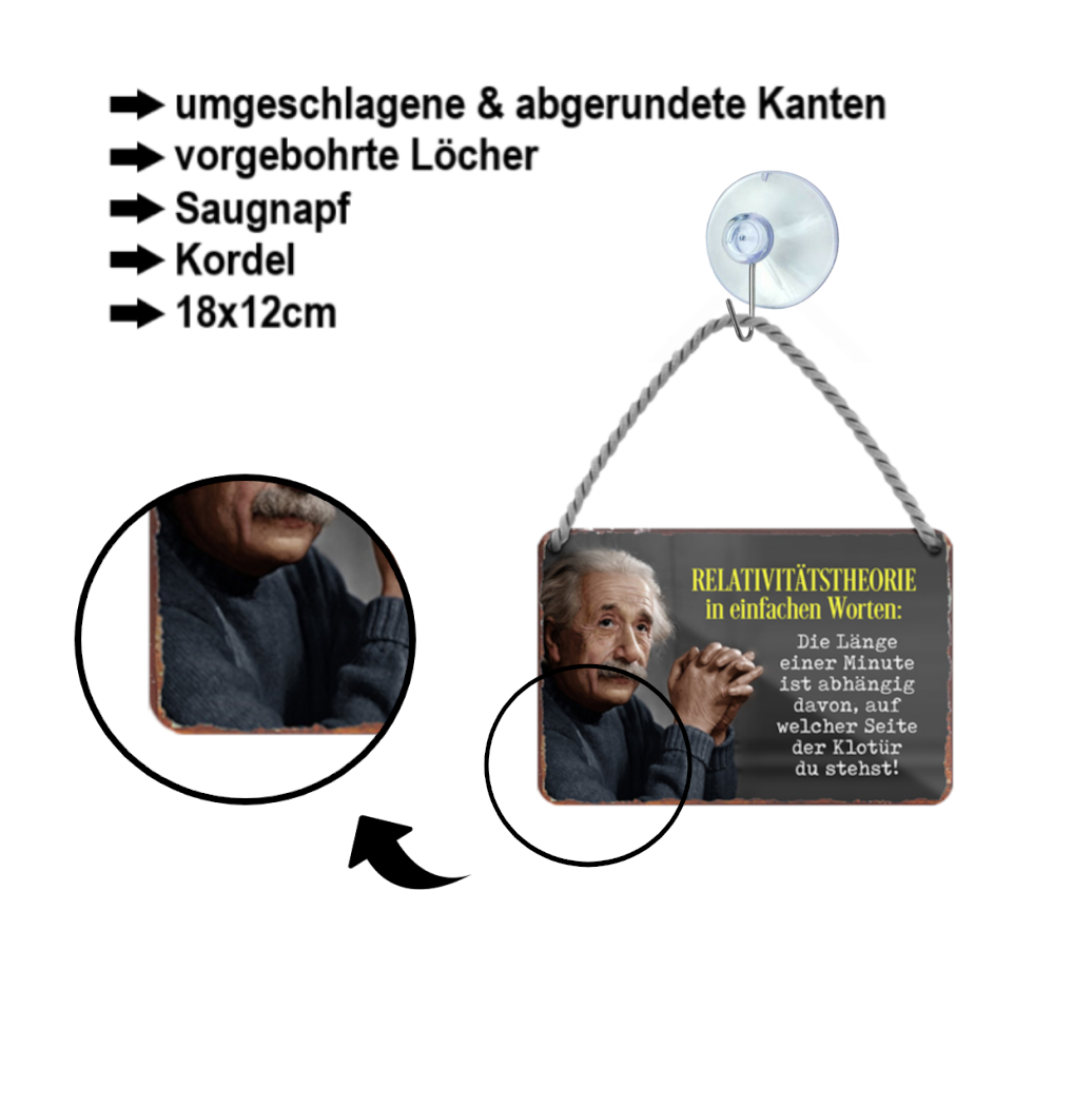Blechschild ''Relativitätstheorie Klotür (Einstein)'' 18x12cm