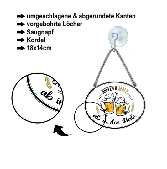 Blechschild ''Hopfen&Malz ab in den Hals'' 18x14cm