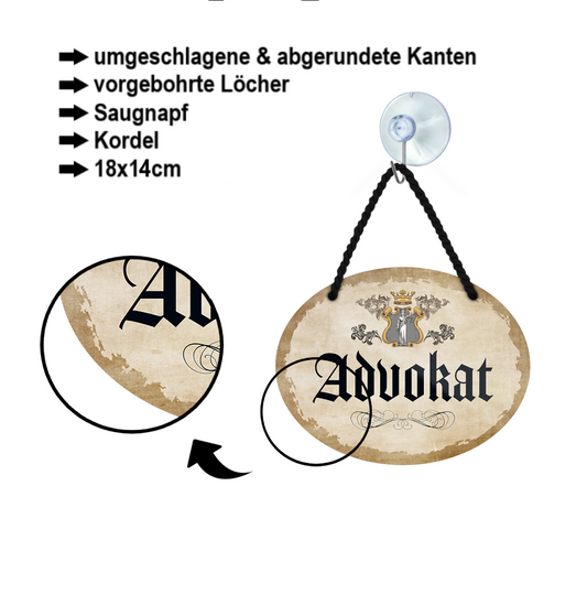 Blechschild ''Advokat'' 18x14cm