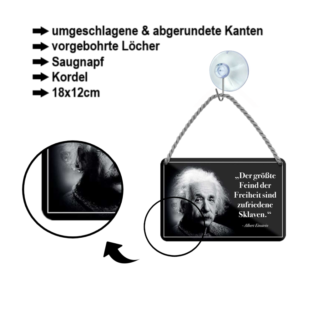 Blechschild ''Der größte Feind der Freiheit (Einstein)'' 18x12cm