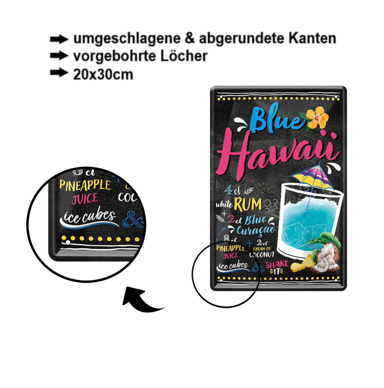 Blechschild ''Blue Hawaii'' 20x30cm