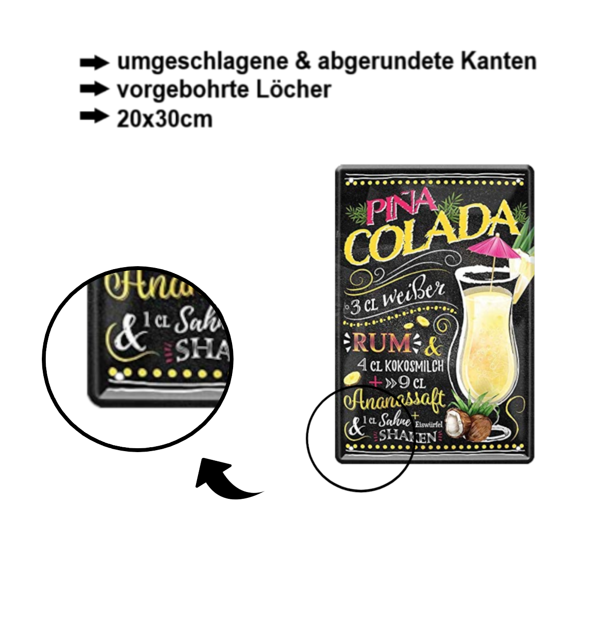 Blechschild ''Pina Colada'' 20x30cm