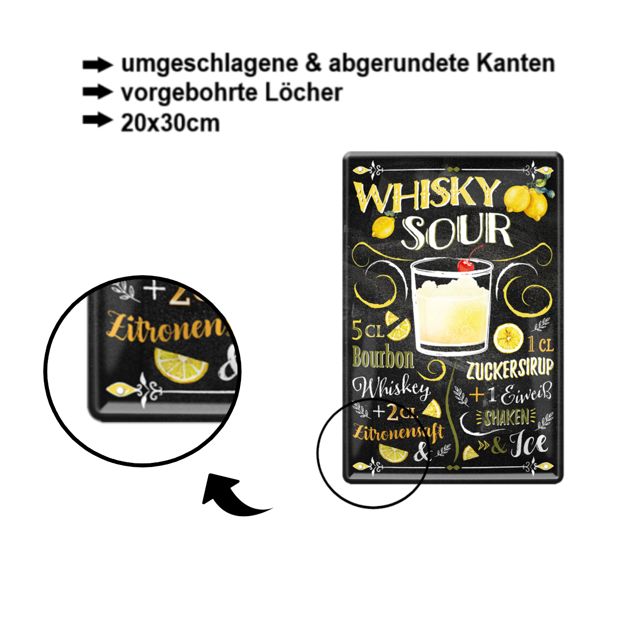 Blechschild ''Whiskey Sour'' 20x30cm