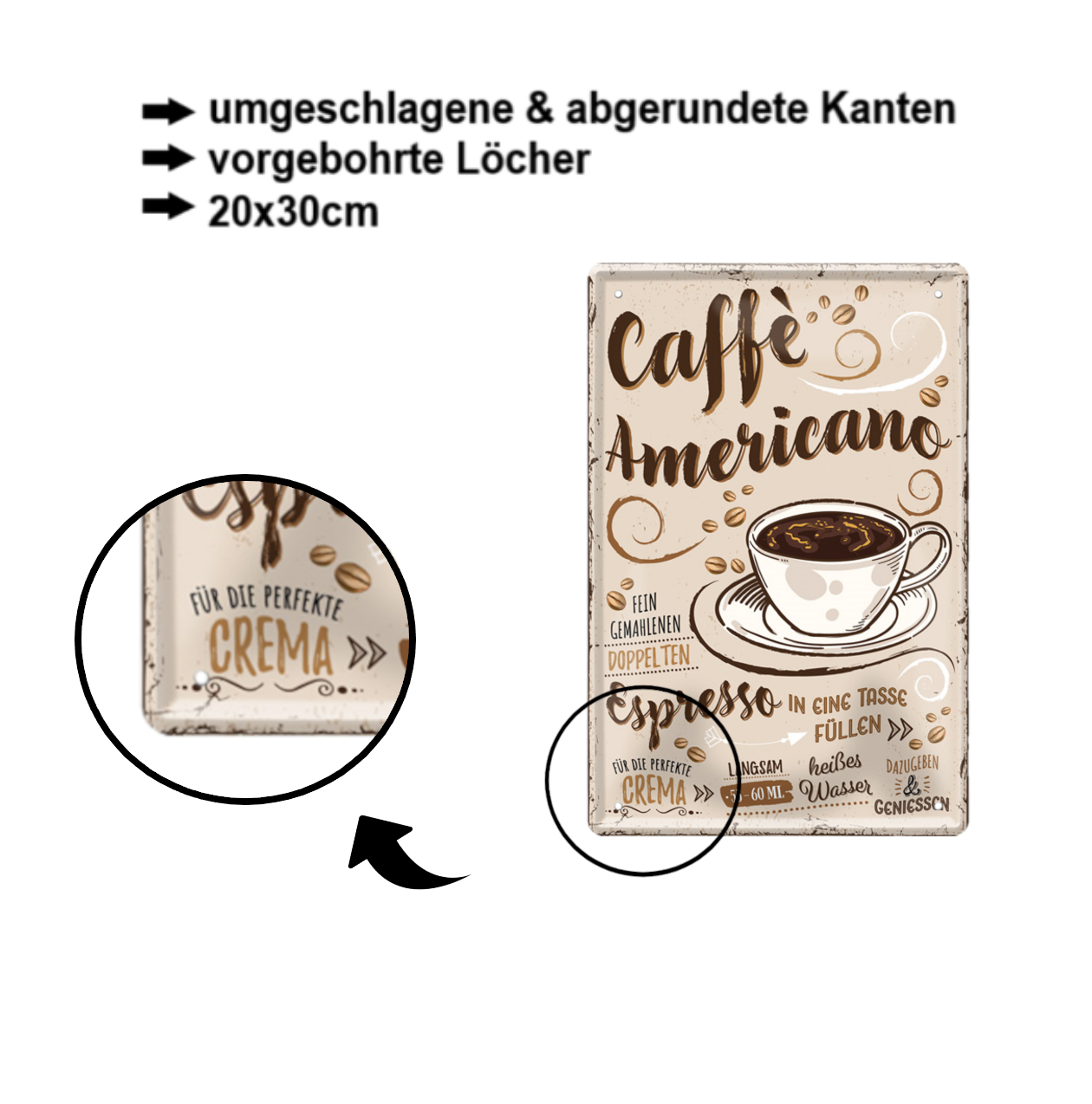 Blechschild ''Caffe Americano'' 20x30cm