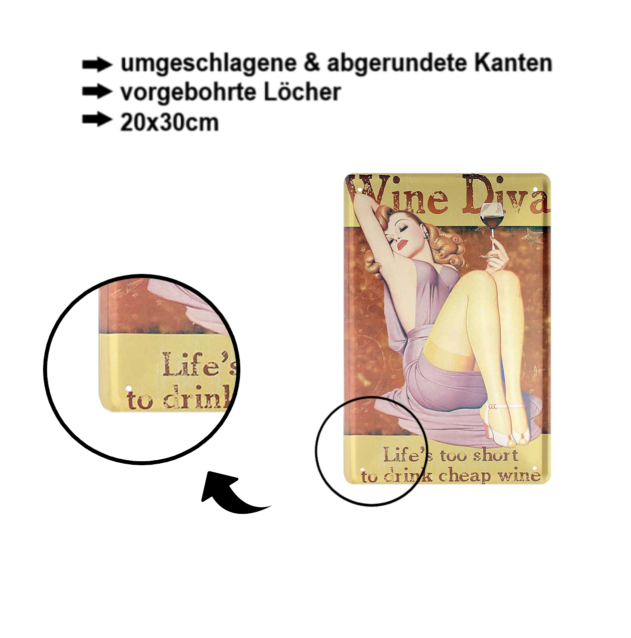 Blechschild ''Pinup Wine Diva'' 20x30cm