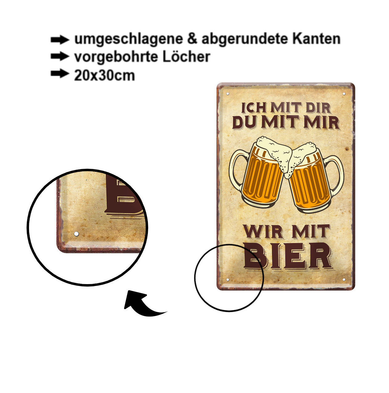 Blechschild ''Ich mit dir, du mit mir, wir mit Bier'' 20x30cm