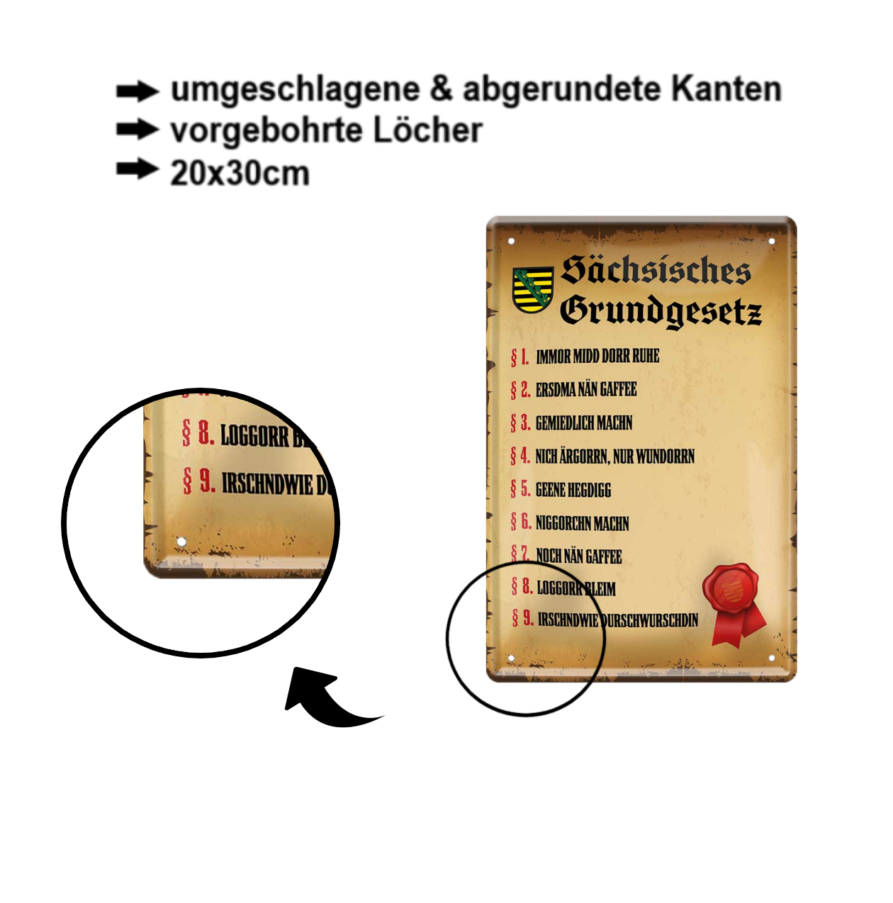 Blechschild ''Sächsisches Grundgesetz'' 20x30cm