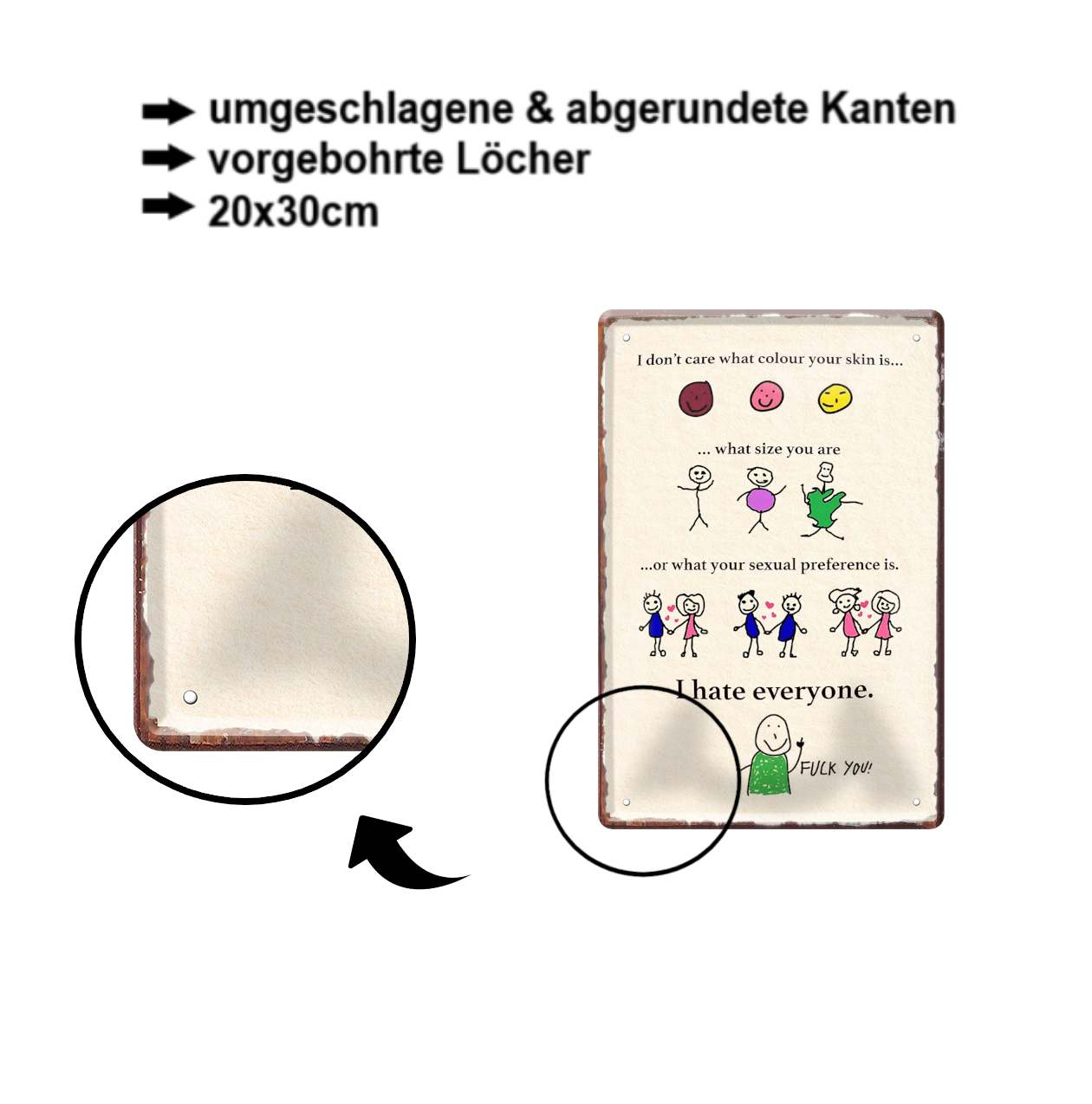 Blechschild ''I hate everyone'' 20x30cm