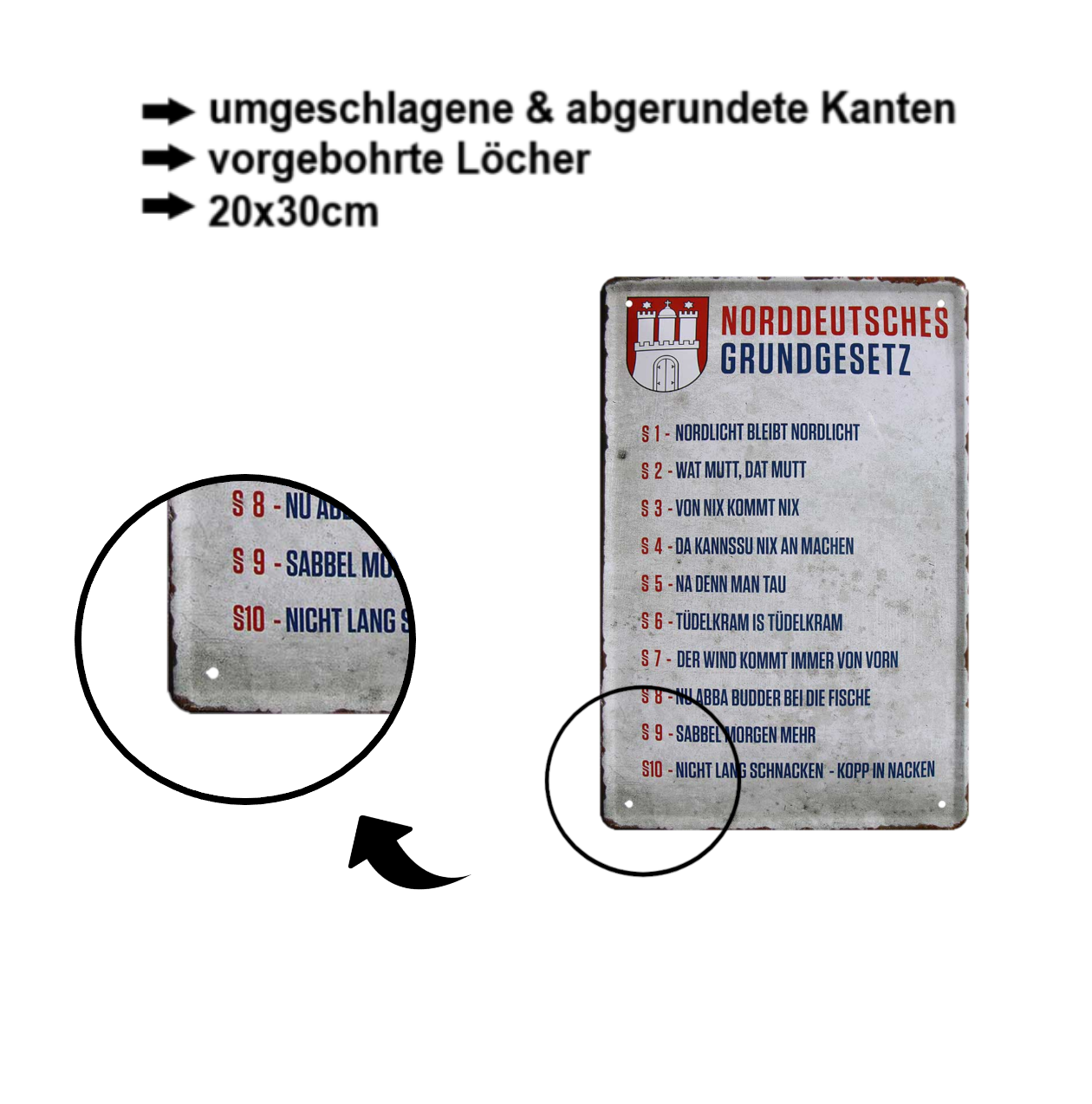 Blechschild ''Norddeutsches Grundgesetz'' 20x30cm