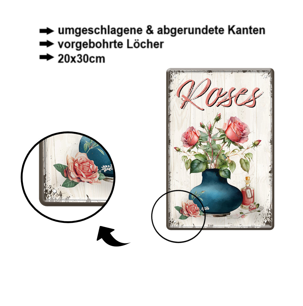 Blechschild ''Roses'' 20x30cm