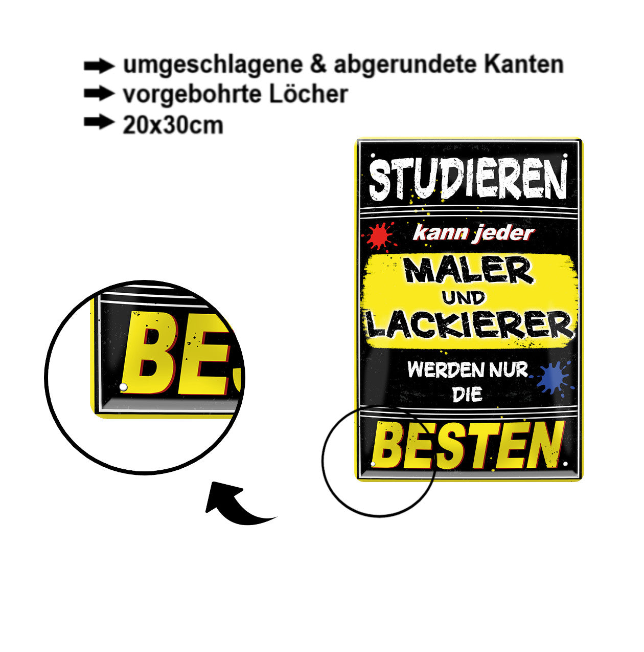 Blechschild ''Studieren kann jeder Maler und Lackierer'' 20x30cm