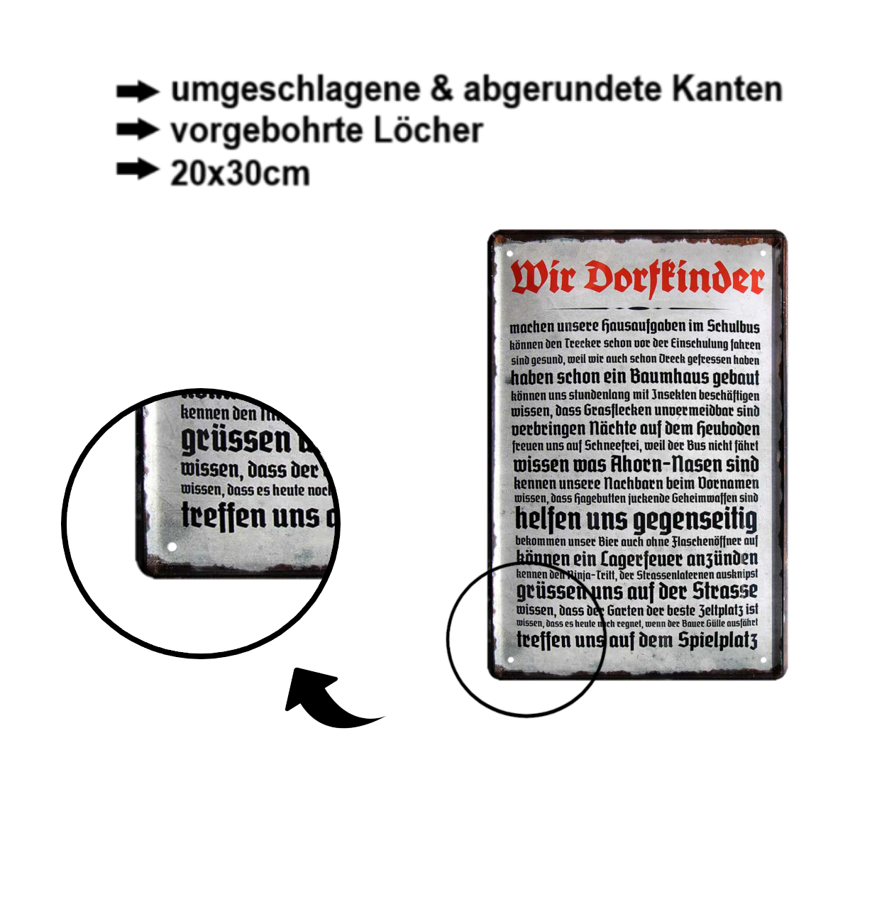 Tin sign "We village children do our homework" 20x30cm