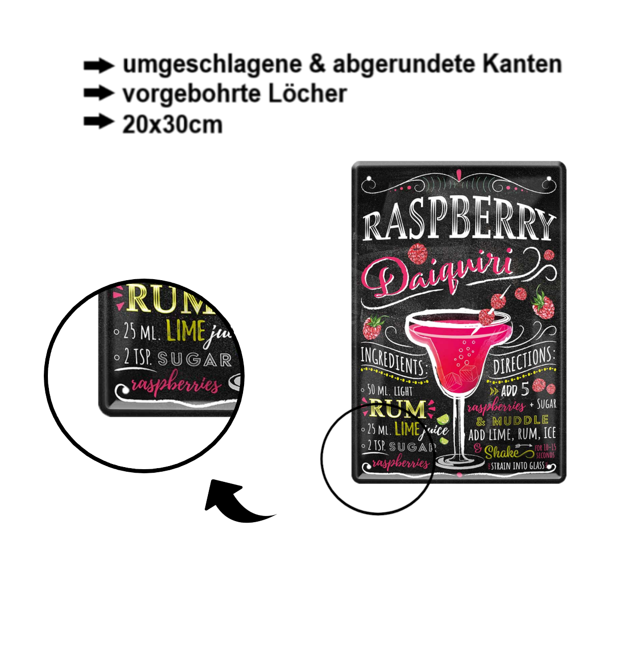 Blechschild ''Rasperry Daiquiri'' 20x30cm