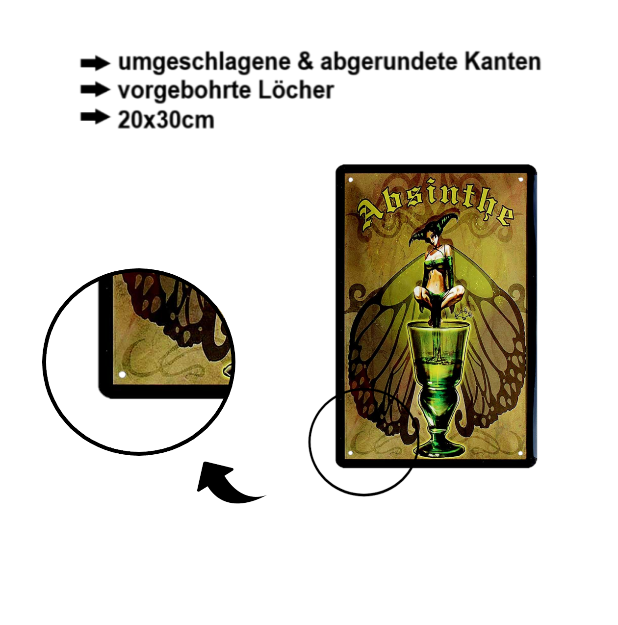 Blechschild ''Absinthe (Frau über Kelch)'' 20x30cm