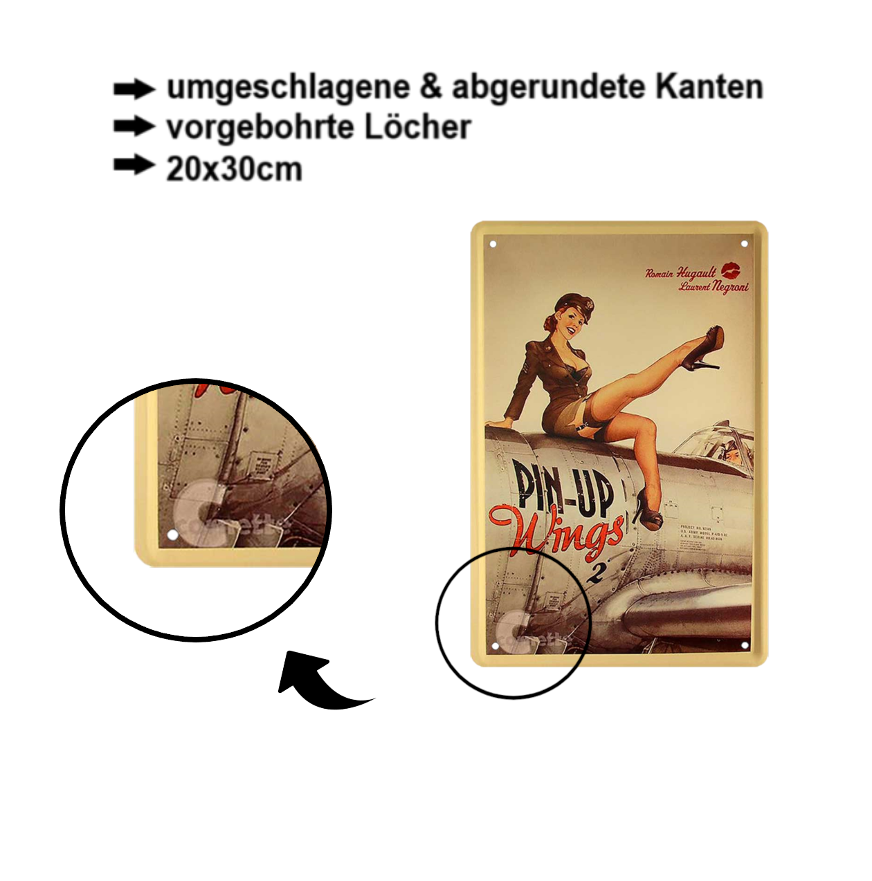 Blechschild ''Pinup Pin-Up Wings'' 20x30cm