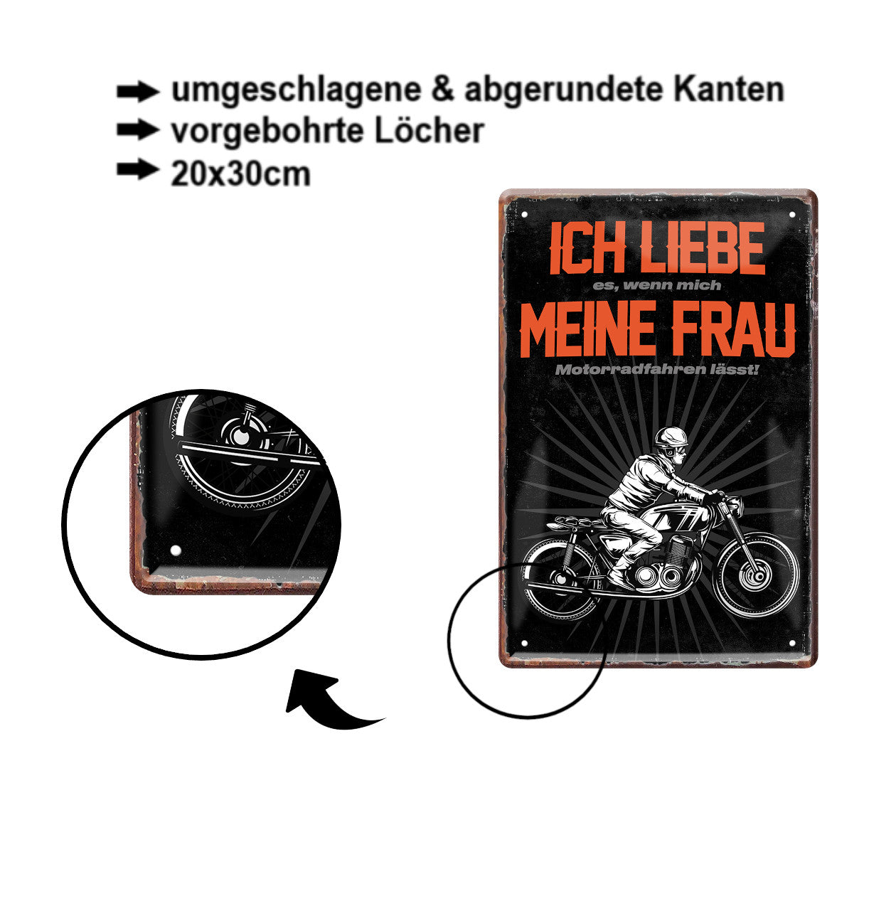Blechschild ''Ich liebe es wenn meine Frau Motorradfahren lässt'' 20x30cm