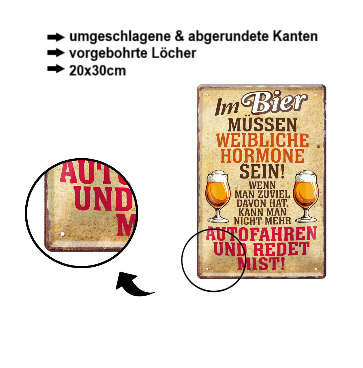 Blechschild ''Im Bier weibliche Hormone redet mist'' 20x30cm