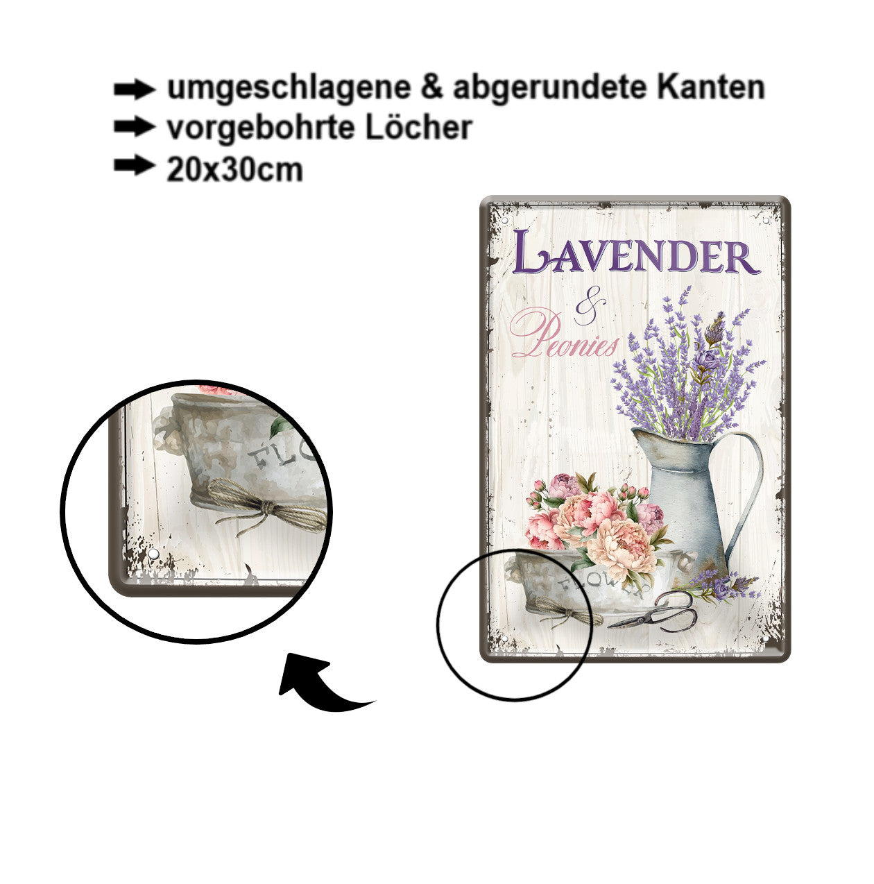 Blechschild ''Lavender & Peonies'' 20x30cm