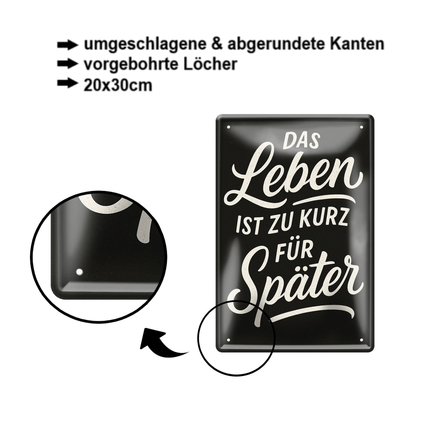 Blechschild ''Das Leben ist zu kurz für später'' 20x30cm